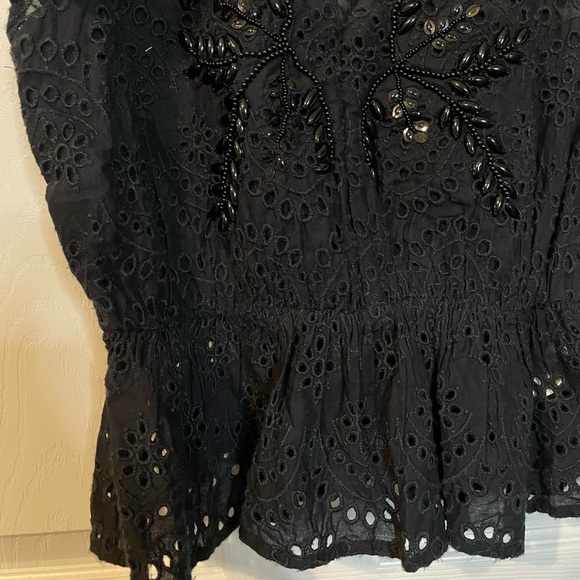 NWOT Express black embroidered lace peplum blouse w/ black beadwork sz XS - Picture 4 of 12
